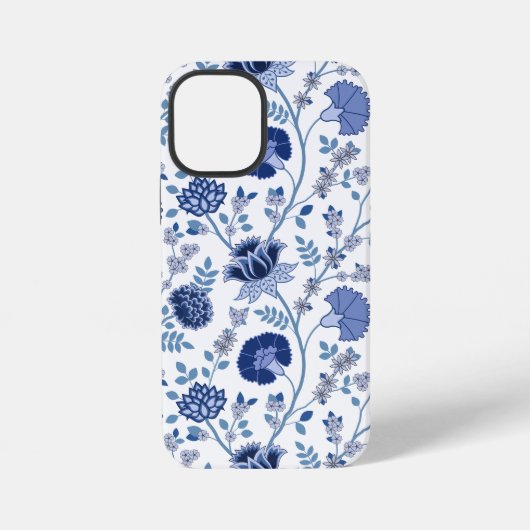 Jacobobobohnenfloral Big Pattern Blues auf Weiß iPhone Hülle (Rückseite)