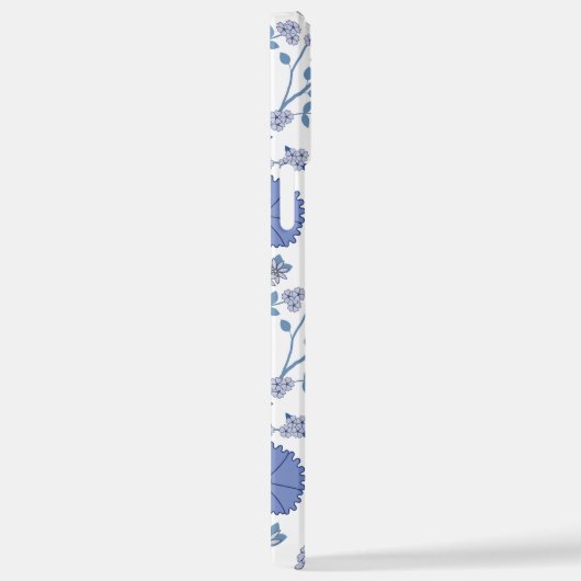 Jacobobobohnenfloral Big Pattern Blues auf Weiß iPhone Hülle (Rechte Seite)
