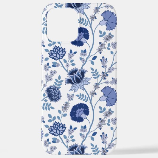 Jacobobobohnenfloral Big Pattern Blues auf Weiß iPhone Hülle (Rückseite)