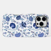 Jacobobobohnenfloral Big Pattern Blues auf Weiß iPhone Hülle (Rückseite (Horizontal))