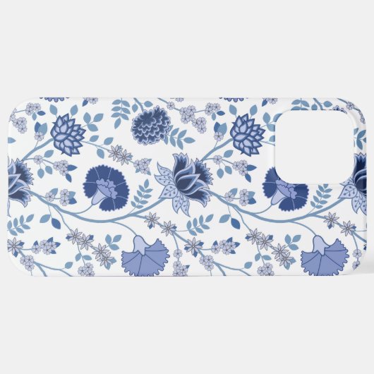 Jacobobobohnenfloral Big Pattern Blues auf Weiß iPhone Hülle (Rückseite (Horizontal))