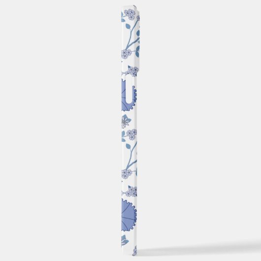 Jacobobobohnenfloral Big Pattern Blues auf Weiß iPhone Hülle (Rechte Seite)