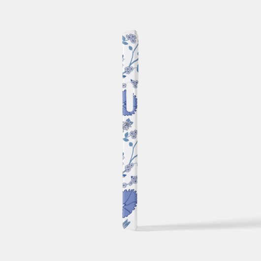 Jacobobobohnenfloral Big Pattern Blues auf Weiß iPhone Hülle (Rechte Seite)