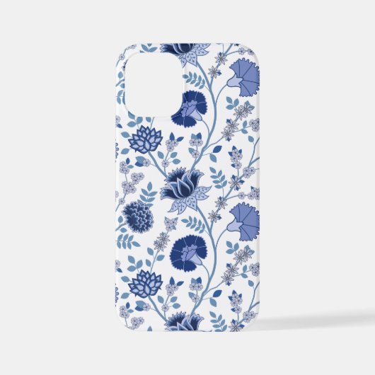 Jacobobobohnenfloral Big Pattern Blues auf Weiß iPhone Hülle (Rückseite)