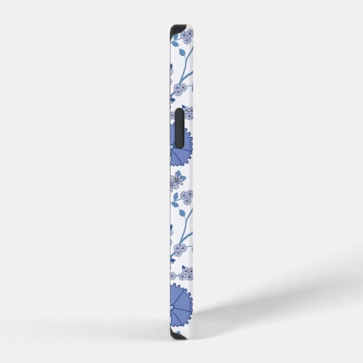 Jacobobobohnenfloral Big Pattern Blues auf Weiß iPhone Hülle (Rechte Seite)
