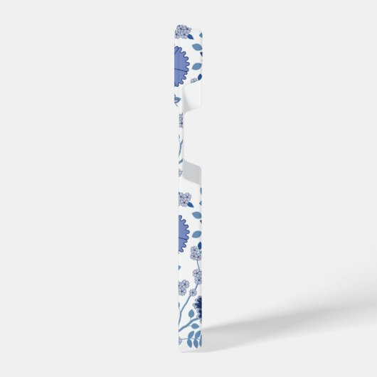 Jacobobobohnenfloral Big Pattern Blues auf Weiß iPhone Hülle (Linke Seite)