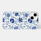 Jacobobobohnenfloral Big Pattern Blues auf Weiß iPhone Hülle (Rückseite (Horizontal))