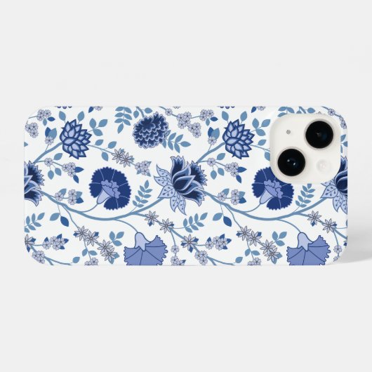 Jacobobobohnenfloral Big Pattern Blues auf Weiß iPhone Hülle (Rückseite (Horizontal))