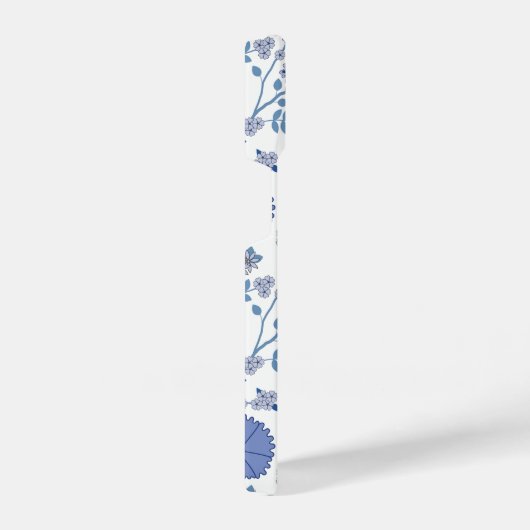 Jacobobobohnenfloral Big Pattern Blues auf Weiß iPhone Hülle (Rechte Seite)