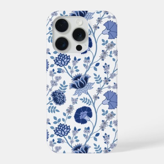 Jacobobobohnenfloral Big Pattern Blues auf Weiß iPhone Hülle (Rückseite)