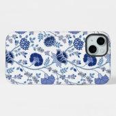 Jacobobobohnenfloral Big Pattern Blues auf Weiß iPhone Hülle (Rückseite (Horizontal))