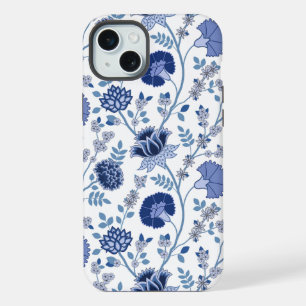 Jacobobobohnenfloral Big Pattern Blues auf Weiß iPhone 15 Plus Hülle