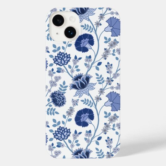 Jacobobobohnenfloral Big Pattern Blues auf Weiß iPhone Hülle (Rückseite)