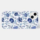 Jacobobobohnenfloral Big Pattern Blues auf Weiß iPhone Hülle (Rückseite (Horizontal))