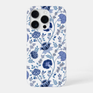 Jacobobobohnenfloral Big Pattern Blues auf Weiß iPhone 16 Pro Hülle