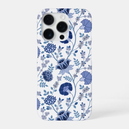 Jacobobobohnenfloral Big Pattern Blues auf Weiß iPhone Hülle (Rückseite)