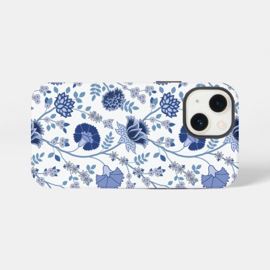 Jacobobobohnenfloral Big Pattern Blues auf Weiß iPhone Hülle (Rückseite (Horizontal))