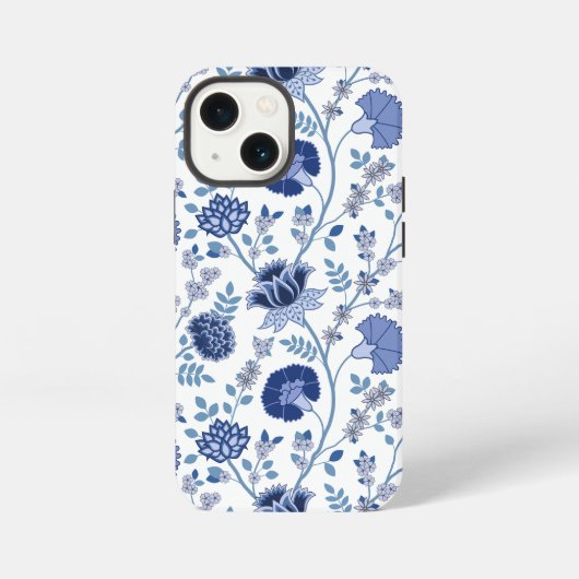 Jacobobobohnenfloral Big Pattern Blues auf Weiß iPhone Hülle (Rückseite)