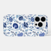 Jacobobobohnenfloral Big Pattern Blues auf Weiß iPhone Hülle (Rückseite (Horizontal))