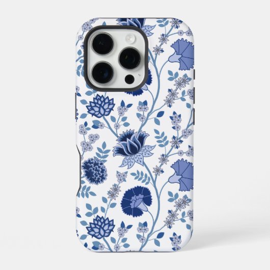 Jacobobobohnenfloral Big Pattern Blues auf Weiß iPhone Hülle (Rückseite)