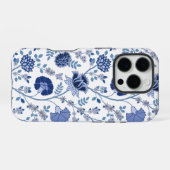 Jacobobobohnenfloral Big Pattern Blues auf Weiß iPhone Hülle (Rückseite (Horizontal))