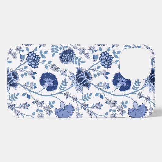 Jacobobobohnenfloral Big Pattern Blues auf Weiß iPhone Hülle (Rückseite (Horizontal))