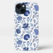 Jacobobobohnenfloral Big Pattern Blues auf Weiß iPhone Hülle (Rückseite)