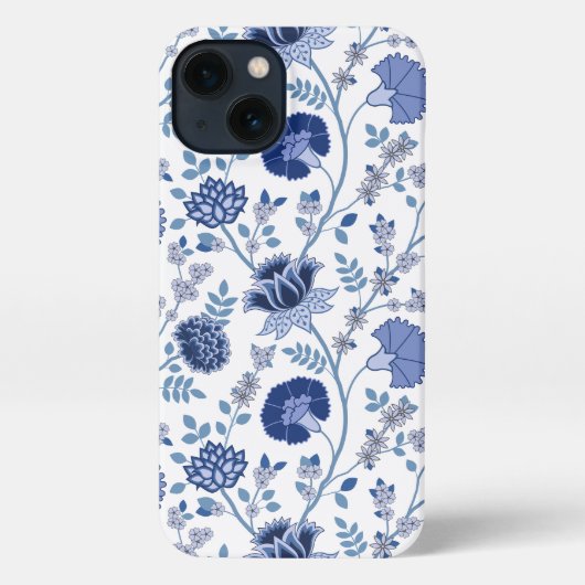 Jacobobobohnenfloral Big Pattern Blues auf Weiß iPhone Hülle (Rückseite)