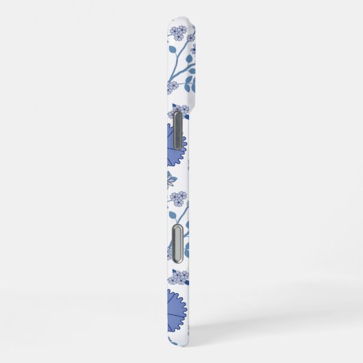 Jacobobobohnenfloral Big Pattern Blues auf Weiß iPhone Hülle (Rechte Seite)