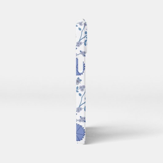 Jacobobobohnenfloral Big Pattern Blues auf Weiß iPhone Hülle (Rechte Seite)