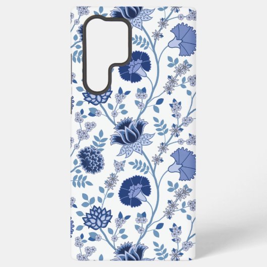 Jacobobobohnenfloral Big Pattern Blues auf Weiß Samsung Galaxy Hülle (Rückseite)