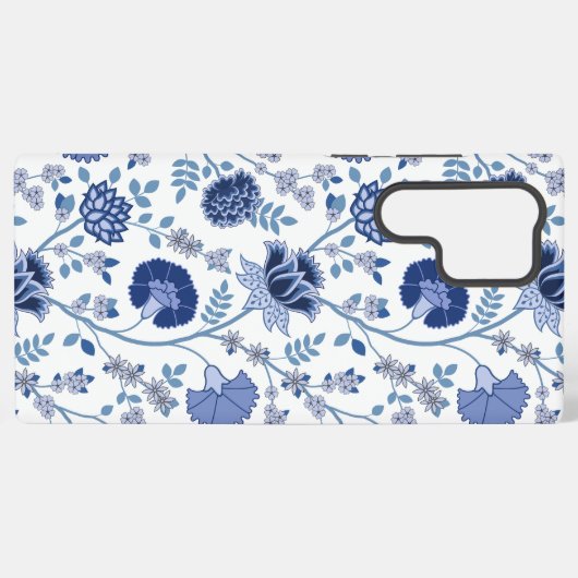 Jacobobobohnenfloral Big Pattern Blues auf Weiß Samsung Galaxy Hülle (Rückseite (Horizontal))