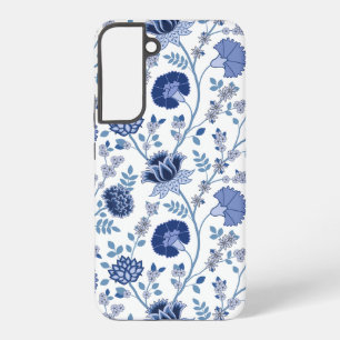 Jacobobobohnenfloral Big Pattern Blues auf Weiß Samsung Galaxy Hülle