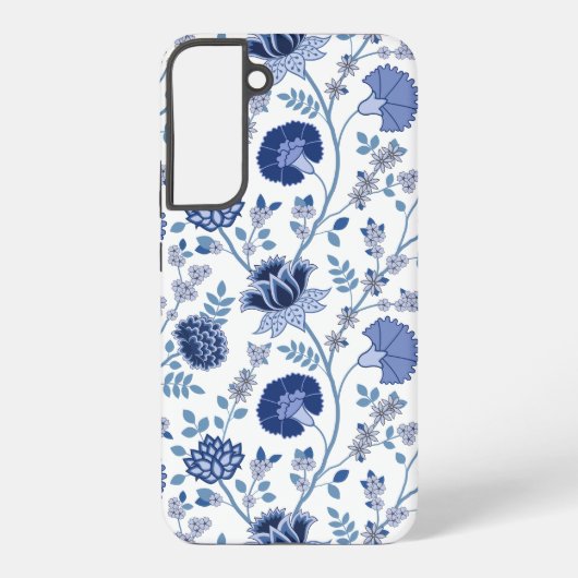 Jacobobobohnenfloral Big Pattern Blues auf Weiß Samsung Galaxy Hülle (Rückseite)