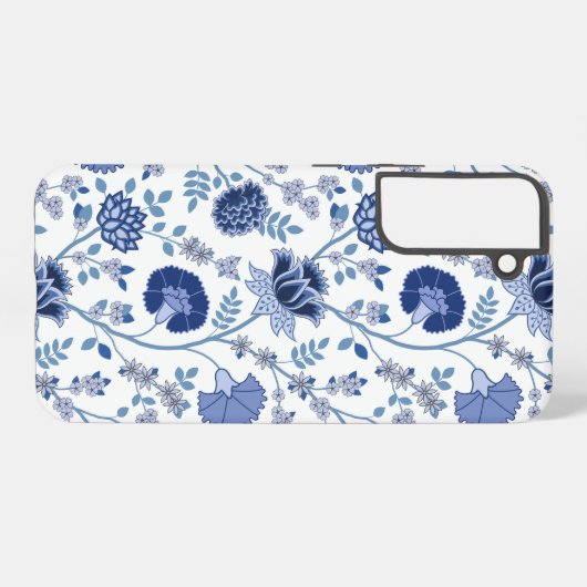 Jacobobobohnenfloral Big Pattern Blues auf Weiß Samsung Galaxy Hülle (Rückseite (Horizontal))