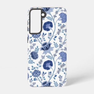 Jacobobobohnenfloral Big Pattern Blues auf Weiß Samsung Galaxy Hülle