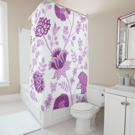 Jacobobobohnenfloral Lg Muster Pinks auf Weiß Duschvorhang (Beispiel)