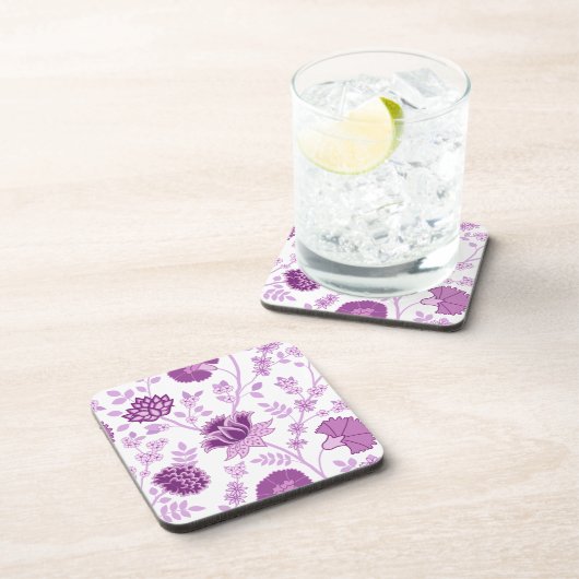 Jacobobobohnenfloral Lg Muster Pinks auf Weiß Getränkeuntersetzer (Rechte Seite)