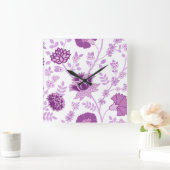 Jacobobobohnenfloral Lg Muster Pinks auf Weiß Quadratische Wanduhr (Zuhause)