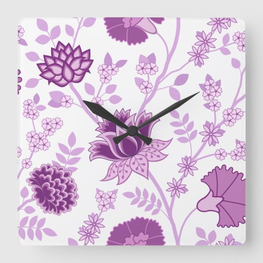 Jacobobobohnenfloral Lg Muster Pinks auf Weiß Quadratische Wanduhr (Vorderseite)