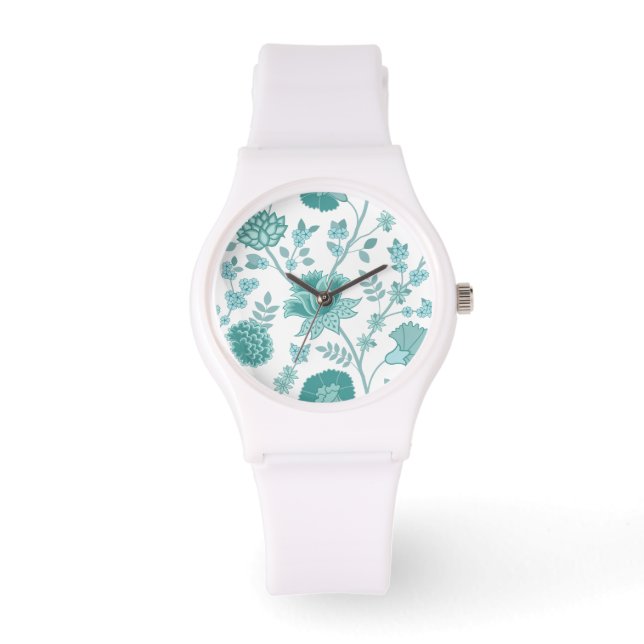 Jacobobobohnenfloral Lg Muster Tees auf Weiß Armbanduhr (Vorderseite)