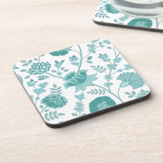 Jacobobobohnenfloral Lg Muster Tees auf Weiß Getränkeuntersetzer (Linke Seite)