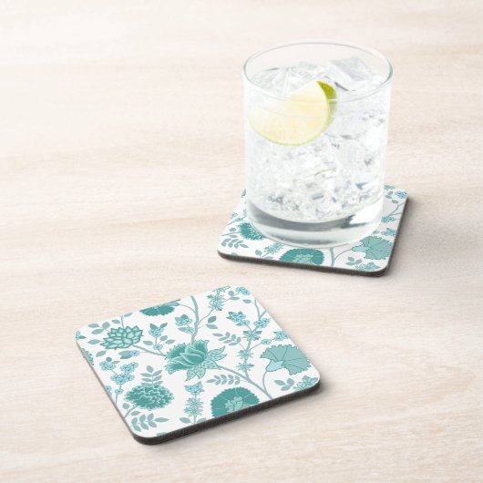 Jacobobobohnenfloral Lg Muster Tees auf Weiß Getränkeuntersetzer (Rechte Seite)