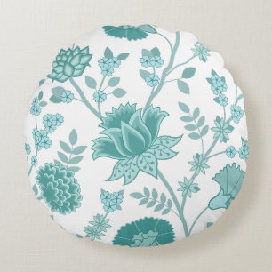 Jacobobobohnenfloral Lg Muster Tees auf Weiß Rundes Kissen
