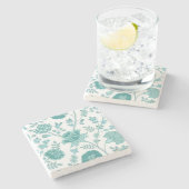 Jacobobobohnenfloral Lg Muster Tees auf Weiß Steinuntersetzer (Seitenansicht)