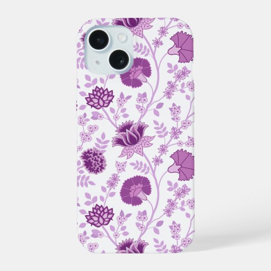 Jacobobobohnenflorale Big Pattern Pinks auf Weiß iPhone 15 Hülle (Rückseite)