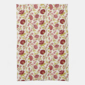 Jacobobohne Blumenmuster Reds Pinks Gold Creme Geschirrtuch (Vertikal)