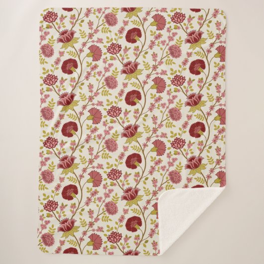 Jacobobohne Blumenmuster Reds Pinks Gold Creme Sherpadecke (Vorderseite)