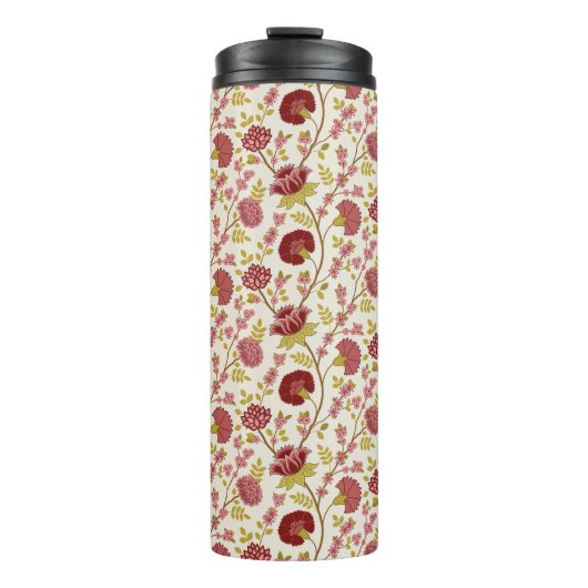 Jacobobohne Blumenmuster Reds Pinks Gold Creme Thermosbecher (Vorderseite)