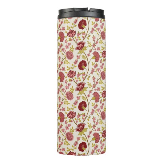 Jacobobohne Blumenmuster Reds Pinks Gold Creme Thermosbecher (Rückseite)